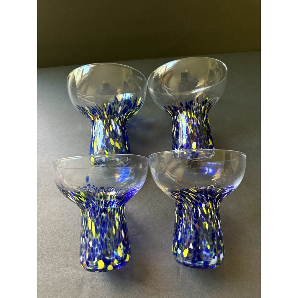 Stemless Handblown Confetti Margaritta Glasses Set (4) Cocktail Barware Fiesta